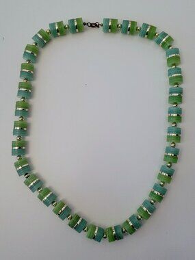 Chunky Jade Green Shaded & Gold Plastic Beaded Necklace